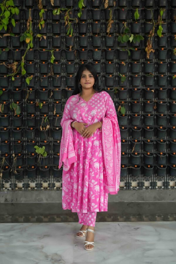 Blush Bloom Angrakha Set With Zari Accents