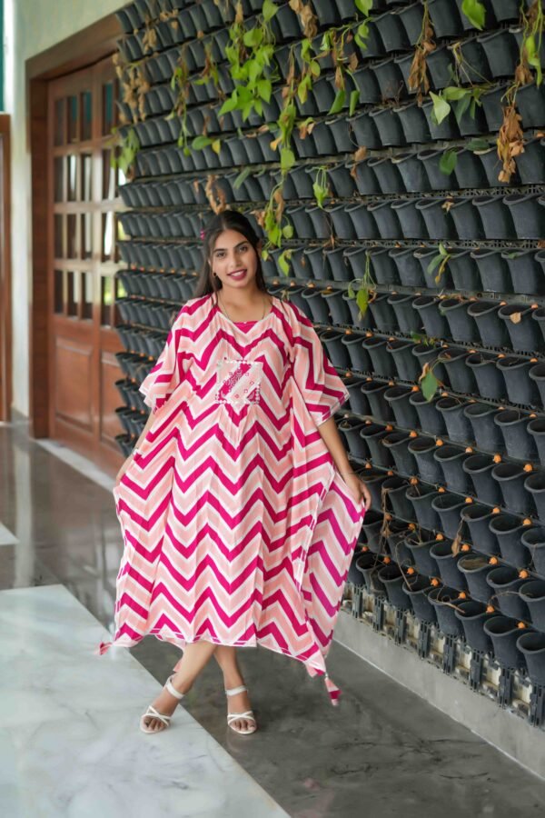 Embroidered Chevron Print Kaftan Dress