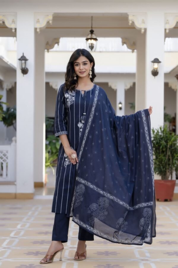 Premuim Cotton Embroidered Kurta Set With Dupatta