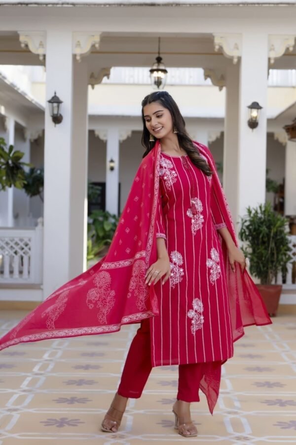 Premuim Cotton Embroidered Kurta Set With Dupatta