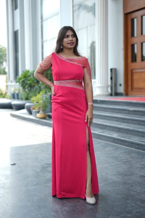 Glam Gown – Elegant Beaded Waistline with Side Slit